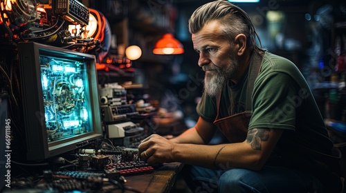 The technician carefully examines the integrity of the internal elements in a modern distopic repair shop