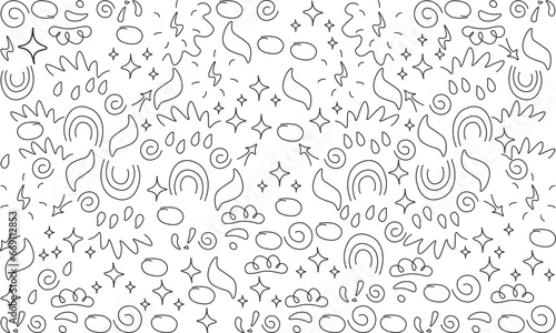 Abstract decorative doodles seamless pattern. Simple geometric shape background  doodle frames  line curved arrow  pointing arrow  funny symbol  fun basic shape seamless pattern background. 