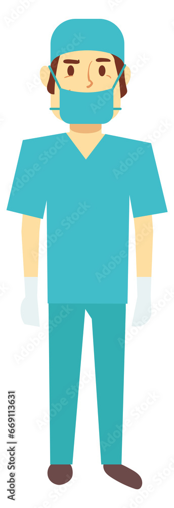 Surgeon standing. Cartoon doctor character. Medical worker