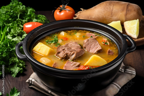 Sancocho is a traditional Venezuelan soup made with beef, potatoes, cassava and vegetables