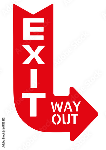 red arrow direction with writing exit and way out