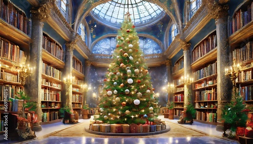 Christmas tree in library 