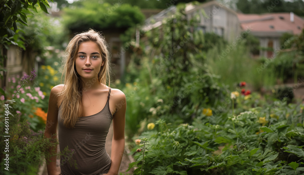 woman portrait in garden permaculture woman portrait in garden permaculture