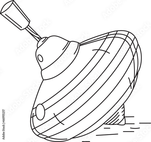 Linear illustration of retro spinning top. Vector outline drawing of whirligig toy