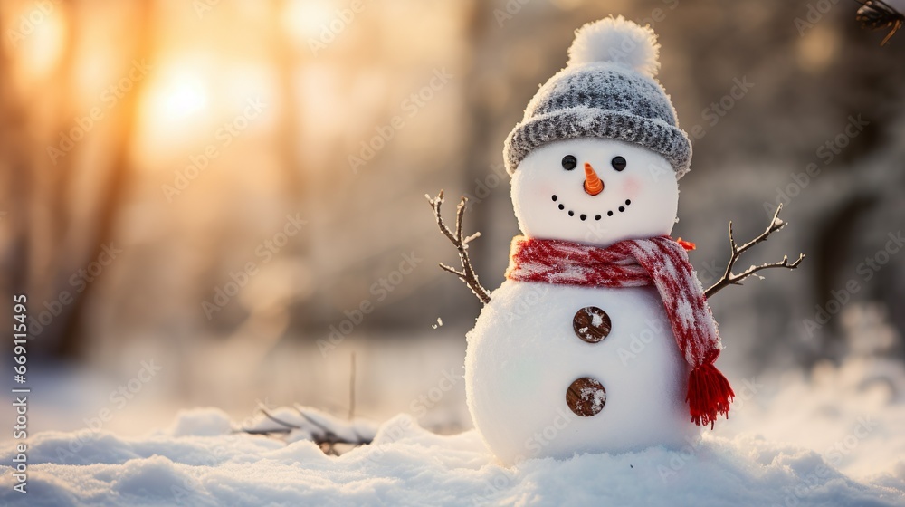 Obraz premium A snowman in winter background