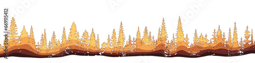 Coniferous forest, colored natural border, isolated on white background