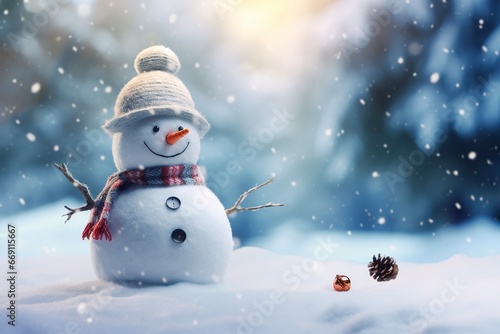 snowman background and copy space, generative ai © Nia™