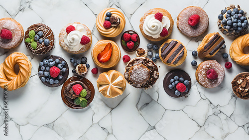 Flat Lay Arrangement for National Pastry Day Features a Spread of Delectable Pastries, Cookies, and Sweet Treats