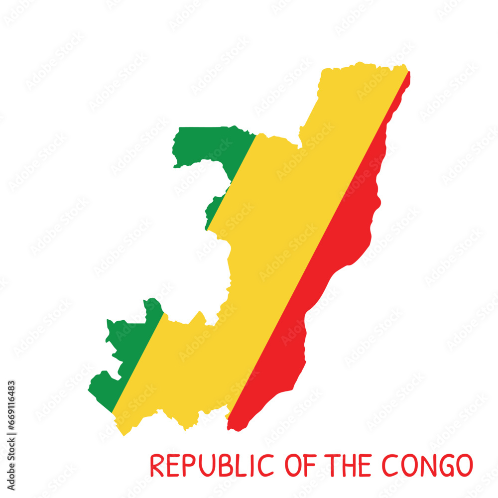 Republic of the Congo National Flag Shaped as Country Map Republic of the Congo National Flag Shaped as Country Map
