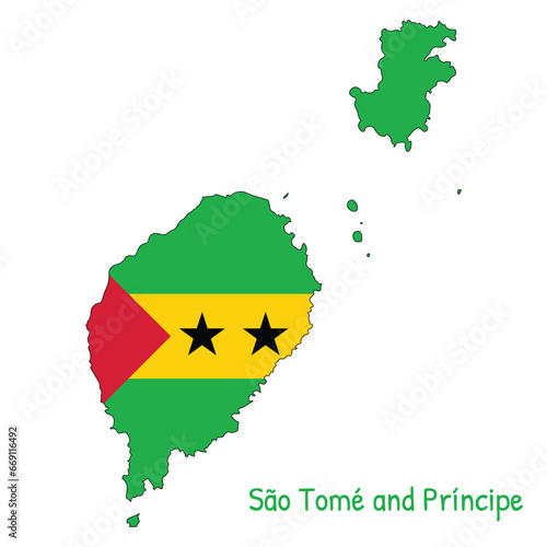 São Tomé and Príncipe National Flag Shaped as Country Map
