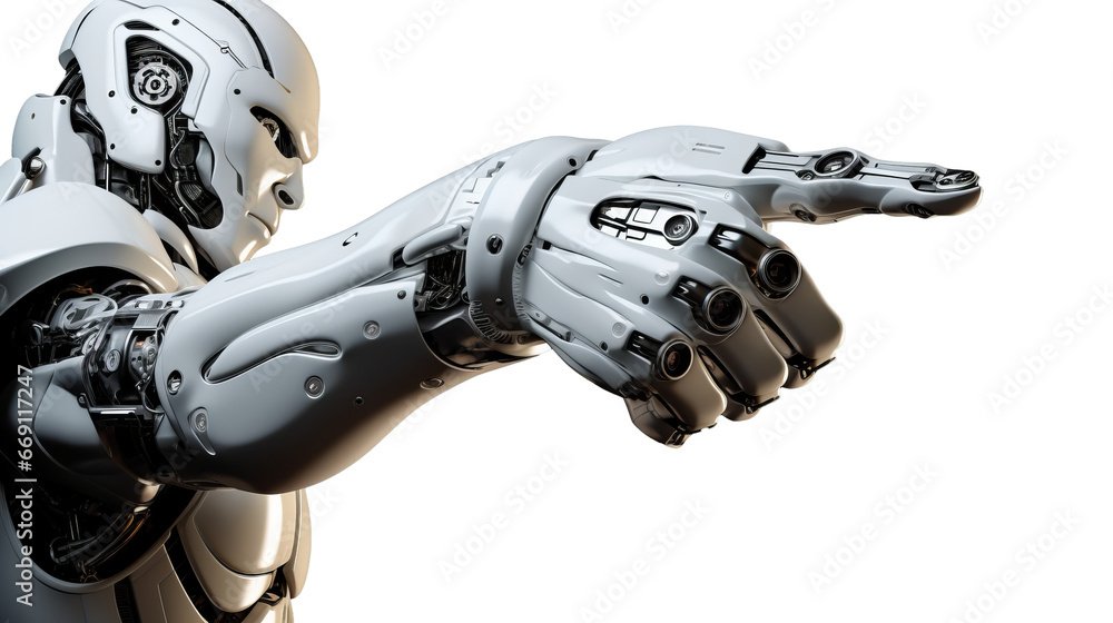 White cyborg robotic hand  finger - 3D rendering isolated on free PNG background.