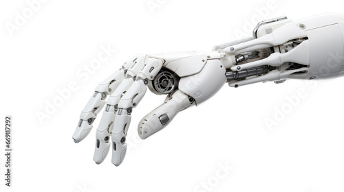 White cyborg robotic hand finger - 3D rendering isolated on free PNG background.