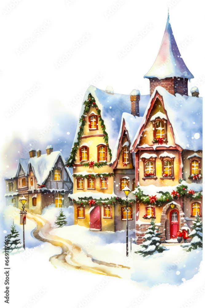 Fototapeta premium Christmas town frame border emptypage Whitebackground