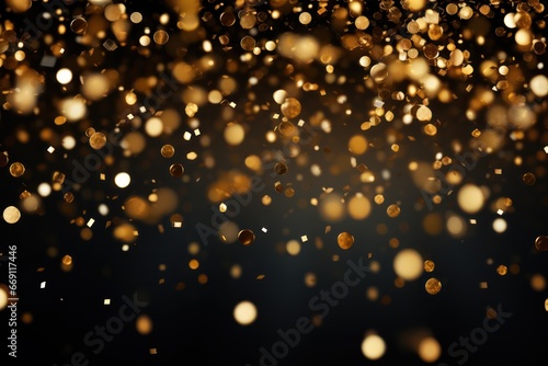 Christmas golden background. Holiday celebration glowing bokeh lights backdrop. 