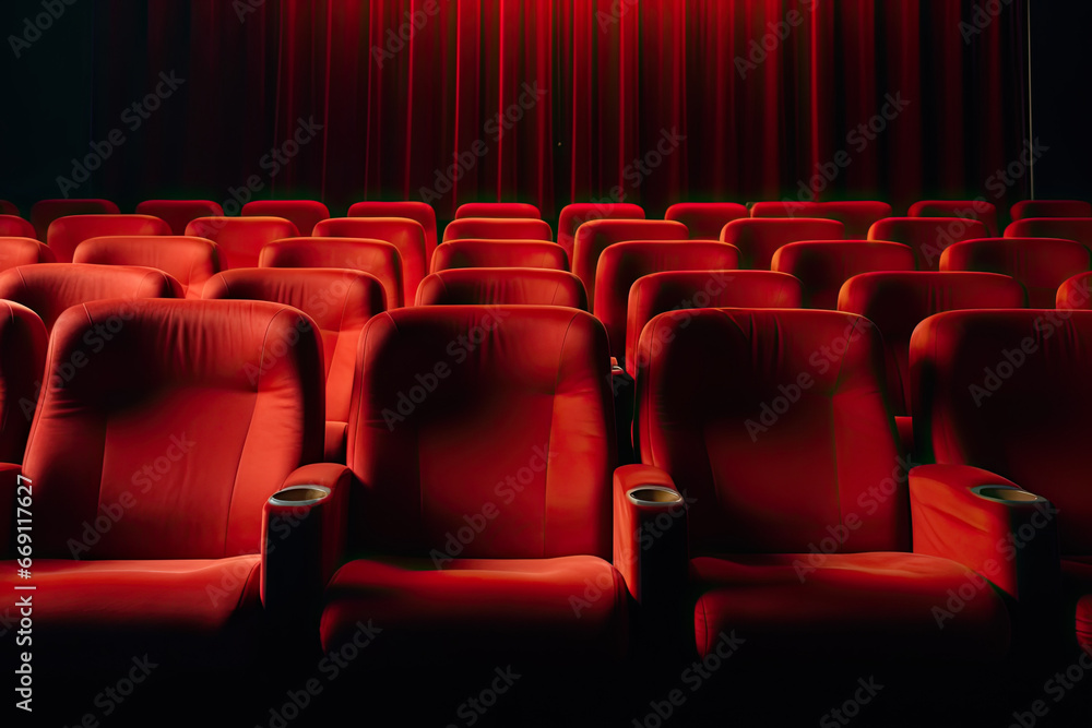 Fototapeta premium an empty cinema theater room with red seats.