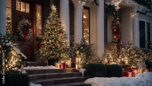 A luxurious home decked out in Christmas decorations that evoke a sense of wonder and enchantment 