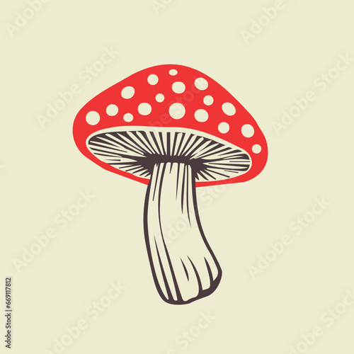 Vector flat fly agaric mushroom icon isolated on white background. amanita. colorful