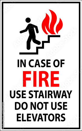 Caution Sign In Case of Fire Use Stairway Do Not Use Elevators
