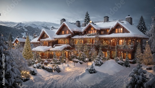 the snow-covered roofs and trees are the perfect canvas for these stunning holiday decorations, with each house showcasing a different style and theme, from traditional to modern 