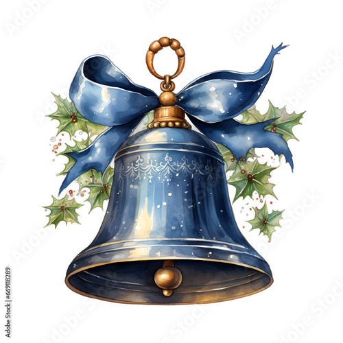 blue Christmas Bell with blue ribbon, bell, Blue bell, Generative AI photo