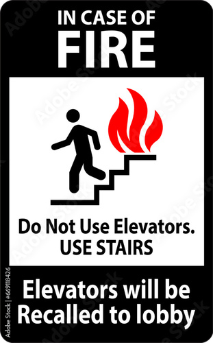 In Case Of Fire Sign Do Not Use Elevators. Use Stairs, Elevators Will Be Recalled To Lobby