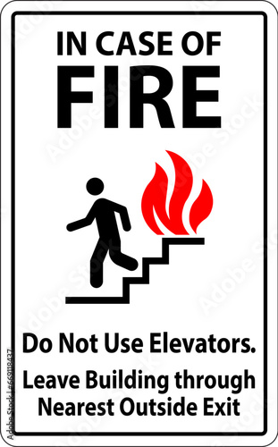 In Case Of Fire Sign Do Not Use Elevators, Leave Building Through Nearest Outside Exit