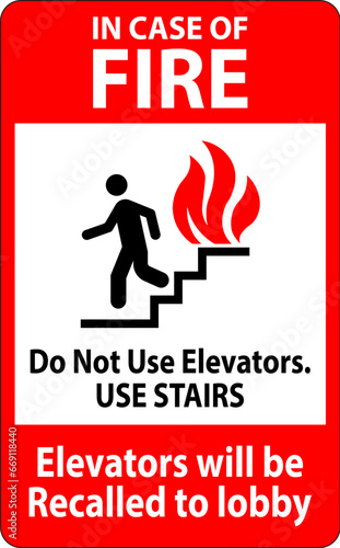 In Case Of Fire Sign Do Not Use Elevators. Use Stairs, Elevators Will Be Recalled To Lobby