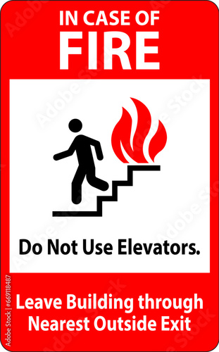 In Case Of Fire Sign Do Not Use Elevators, Leave Building Through Nearest Outside Exit