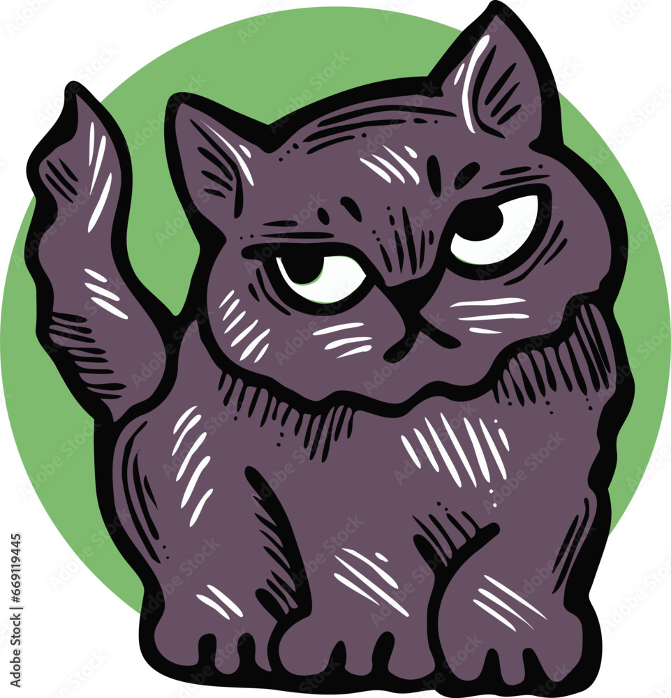 Cute lovely cat with funny face. Fluffy kitten best friend with big eyes. Home pet for baby, kids, boy, girl and family. Hand drown character. Retro vintage cartoon vector illustration drawn by hand.
Cute lovely cat with funny face. Fluffy kitten best friend with big eyes. Home pet for baby, kids, boy, girl and family. Hand drown character. Retro vintage cartoon vector illustration drawn by hand.