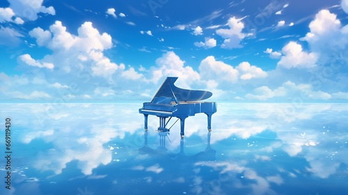 美しい湖の中心にあるグランドピアノ photo