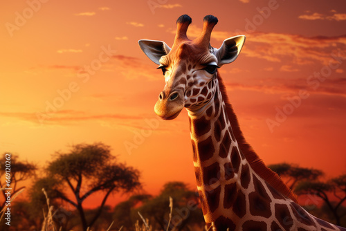 giraffe at sunset © Kien