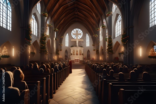 A christmas church service. Generative AI photo