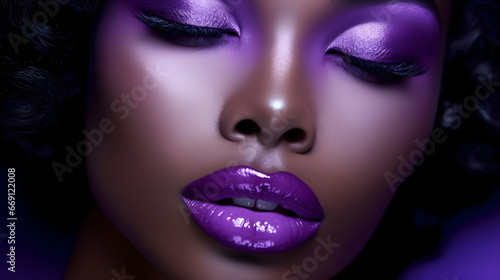 Dark-skinned woman with beautiful lipstick on her lips