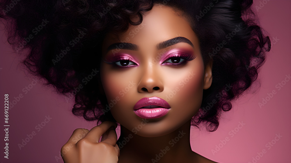 Fototapeta premium Dark-skinned woman with beautiful lipstick on her lips