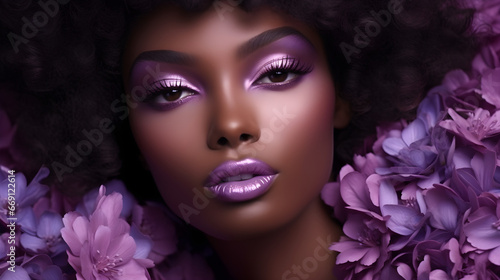 Dark-skinned woman with beautiful lipstick on her lips © Taisiia