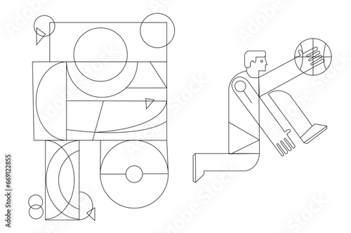 Ilustración lineal vectores de baloncesto