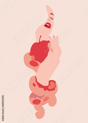 Ilustración vectorial de mujer sensual con serpiente y manzana