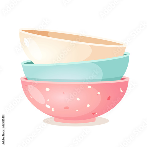 Empty colorful plates isolated on a white background