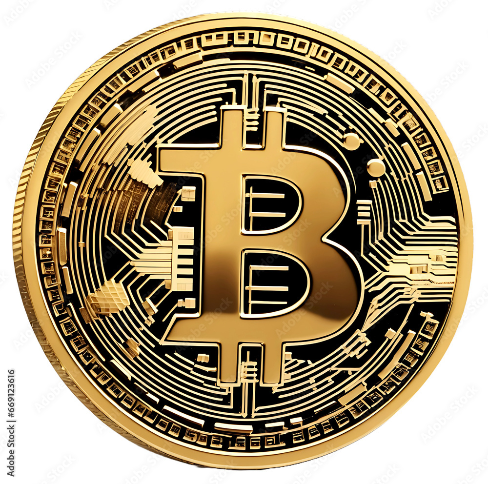 Golden cryptocurrency bitcoin on a transparent background ai generated - obrazy, fototapety, plakaty 