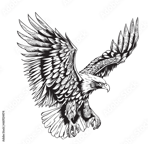 Eagle flying sketch hand drawn in doodle style illustration