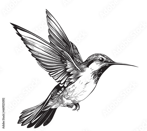 Hummingbird bird flying ,hand drawn sketch in doodle style illustration