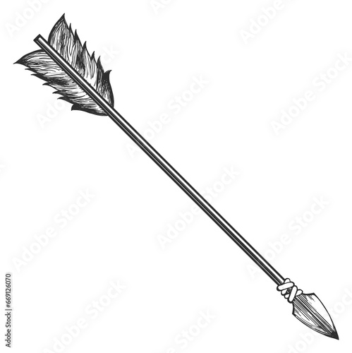 Feathered arrow sketch. Vintage native american weapon