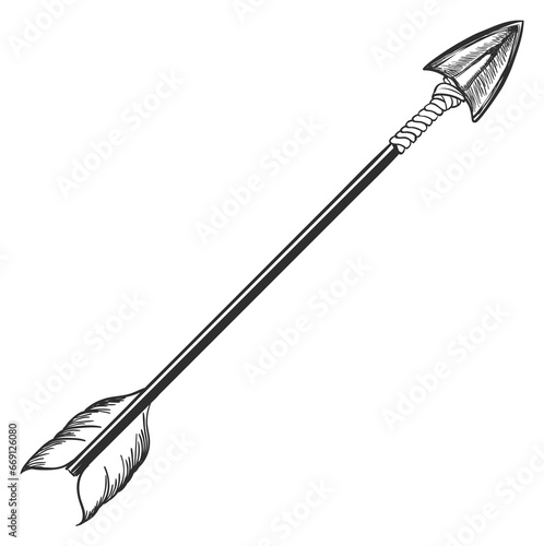 Traditional ethnic arrow sketch. Hand drawn weapon