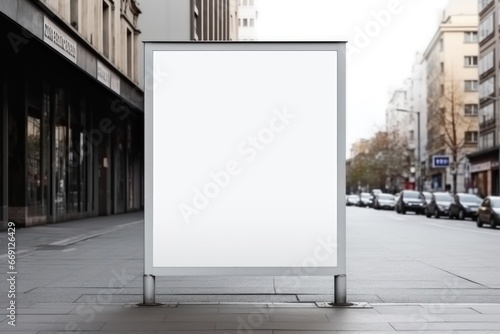 Blank white mockup of bus stop vertical billboard photo