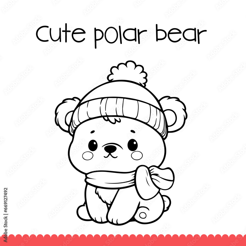 Cute Polar Bear Coloring Page for kids. Vector Illustration. Stock ...