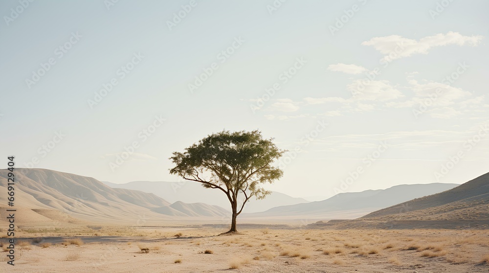 Tree of life in the middle of a desert. Nature's strong vitality concept. generative AI