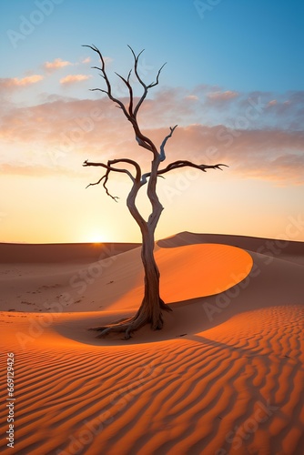 Tree of life in the middle of a desert. Nature's strong vitality concept. generative AI