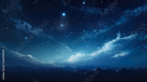 Night sky with clouds and stars as background.