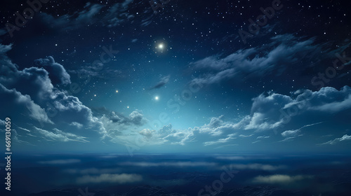 Night sky with clouds and stars as background.
