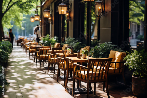 tables and chairs  outside area of cafe